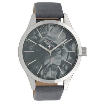 OOZOO C10074 Horloge Timepieces Collection staal/leder zilverkleurig-bluegrey 45 mm