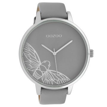 OOZOO C10078 Horloge Timepieces Collection staal/leder zilverkleurig-grijs 48 mm