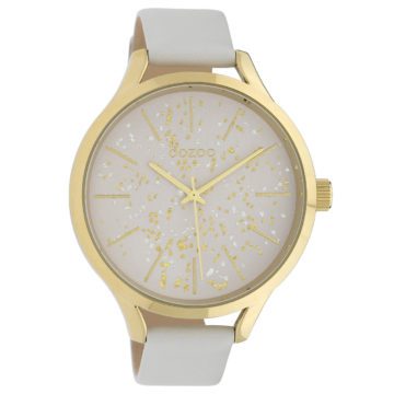 OOZOO C10085 Horloge Timepieces Collection staal/leder goudkleurig-wit 44 mm