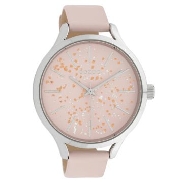 OOZOO C10087 Horloge Timepieces Collection staal/leder zilverkleurig-softpink 44 mm