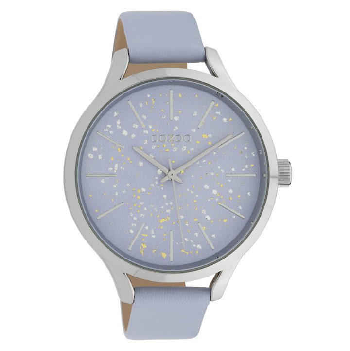 OOZOO C10089 Horloge Timepieces Collection staal/leder zilverkleurig-pastel-lila 44 mm