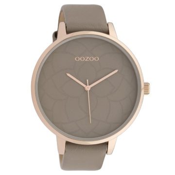 OOZOO C10104 Horloge Timepieces Collection staal/leder rosekleurig-taupe 48 mm