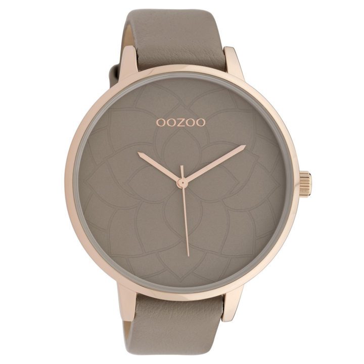 OOZOO C10104 Horloge Timepieces Collection staal/leder rosekleurig-taupe 48 mm