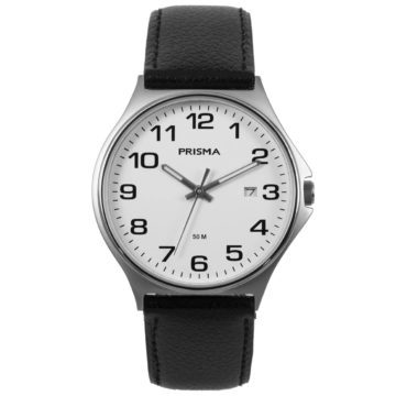 Prisma P.1685 Horloge staal/leder zwart 39 mm