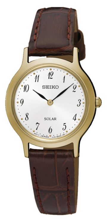 Seiko SUP370P1 Dameshorloge Solar staal/leder goudkleurig-bruin