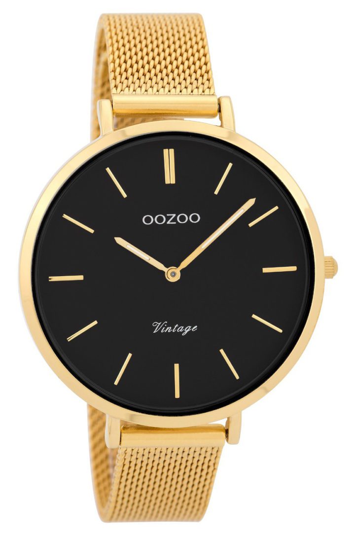 OOZOO Horloge Vintage Mesh goudkleurig-zwart 40 mm C9379