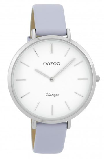 OOZOO C9386 Horloge Vintage staal/leder zilverkleurig-lila 40 mm