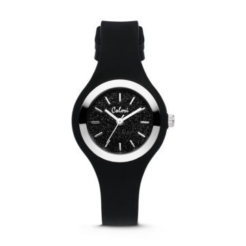 Colori Macaron Sparkle 5 COL540 Horloge – Siliconen Band – Ø 30 mm – Zwart / Zilverkleurig