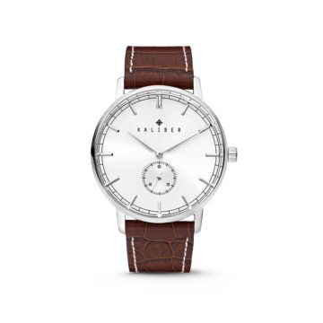 Kaliber 7KW-00001 – Stalen Horloge met Leren Band – Bruin en Zilverkleurig – 40 mm
