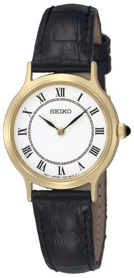 Seiko SFQ830P1 Dameshorloge staal-leder goudkleurig-zwart