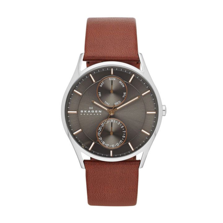 Skagen SKW6086 Horloge Holst staal/leder zilverkleurig-cognac