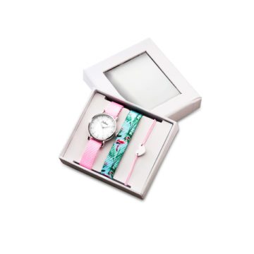 Colori CLK095 Cadeauset Kinderhorloge met Hart Armband en Flamingo horlogeband Ø 26 mm