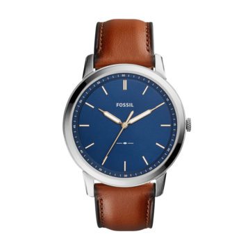 Fossil Horloge The Minimalist staal/leder blauw-cognac FS5304