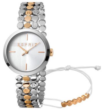 Esprit Horloge + Armband Bliss staal 30 mm rosé-/zilverkleurig ES1L018M0075