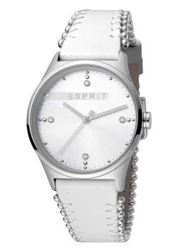 Esprit Horloge Drops staal/leder 34 mm zilverkleurig-wit ES1L032L0015