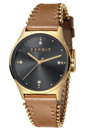 Esprit Horloge Drops staal/leder 34 mm rosékleurig-bruin ES1L032L0035