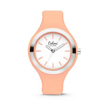 Colori Horloge Macaron staal/siliconen zilverkleurig/perzikoranje 44 mm 5-COL435