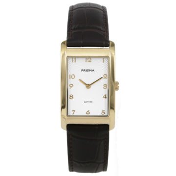 Prisma P.1967 Horloge staal/leder goudkleurig-bruin