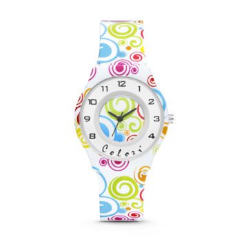 Colori Funtime 5 CLK101 Kinderhorloge met Cirkels – Siliconen Band – Ø 34 mm – Wit / Multikleur