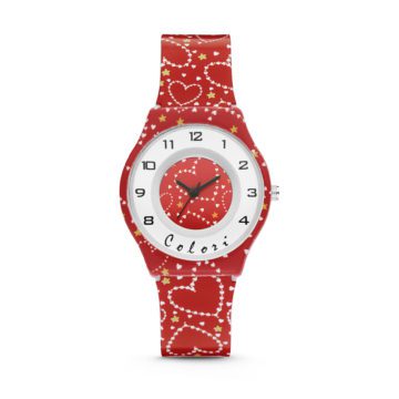 Colori Funtime 5 CLK104 Kinderhorloge met Hartjes – Siliconen Band – Ø 34 mm – Rood