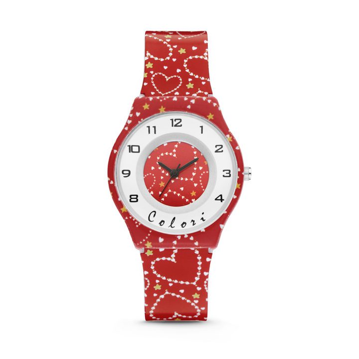 Colori Funtime 5 CLK104 Kinderhorloge met Hartjes - Siliconen Band - Ø 34 mm - Rood