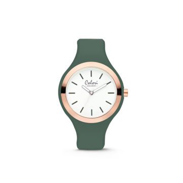 Colori Horloge Macaron staal/siliconen rosékleurig/groen 30 mm 5-COL510