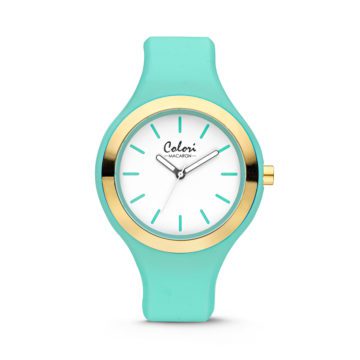 Colori Horloge Macaron staal/siliconen goudkleurig-mintgroen 44 mm 5-COL431