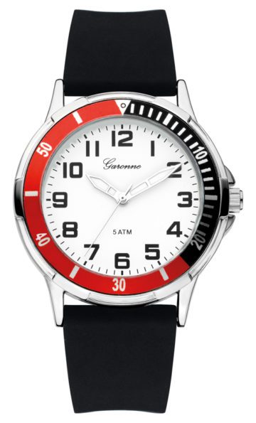 Garonne kinderhorloge 35 mm staal/rubber zwart-wit-rood KQ12Q465