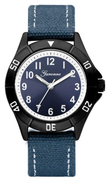 Garonne kinderhorloge 33 mm staal/canvas zwart-blauw KQ22Q463