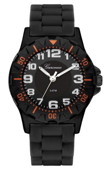 Garonne kinderhorloge 35 mm staal/rubber zwart-oranje KQ26Q464