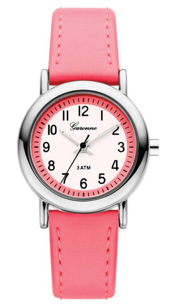 Garonne kinderhorloge 27 mm metaal-leder zilverkleurig-felroze KV24Q467