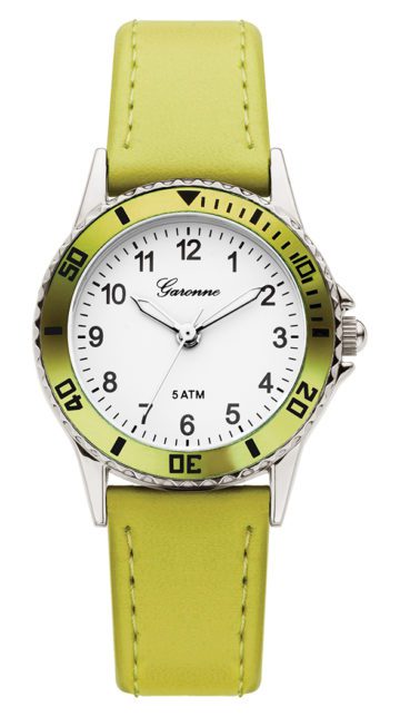 Garonne kinderhorloge 27 mm metaal-leder zilverkleurig-appelgroen KV29Q468