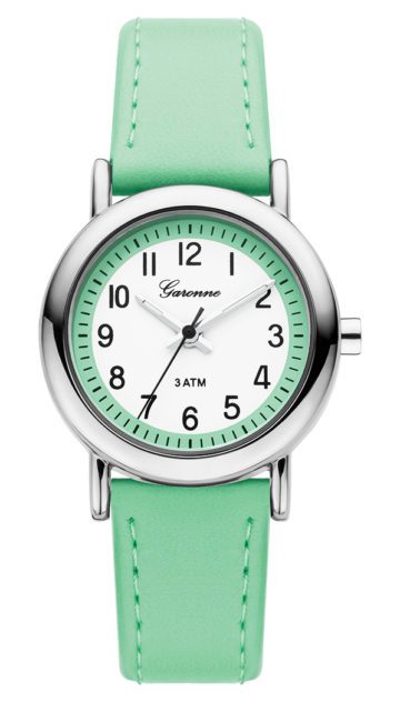 Garonne KV31Q467 kinderhorloge 27 mm metaal-leder zilverkleurig-mintgroen