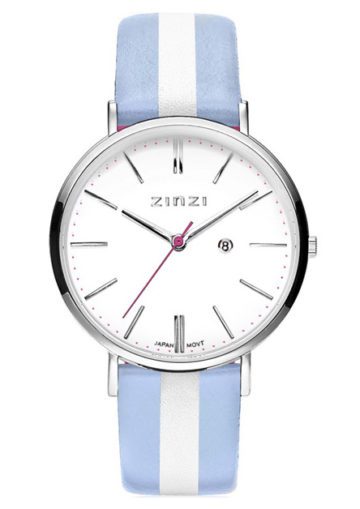 Zinzi horloge Retro Streep staal/leder blauw-zilverkleurig ZIW406BS