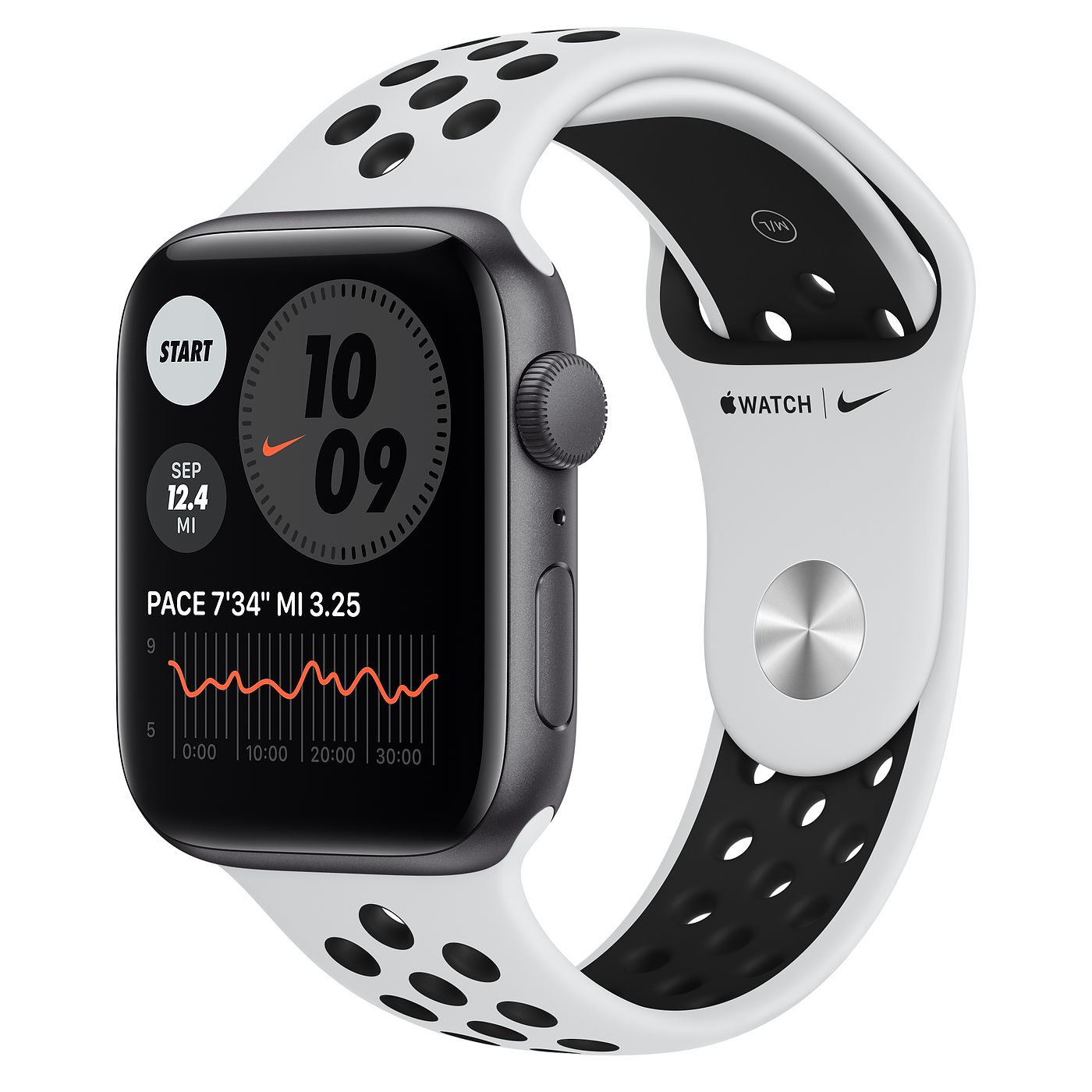 Apple Watch Nike SE GPS 44mm Space Gray Aluminum with Pure Platinum Black Sport Band A2352