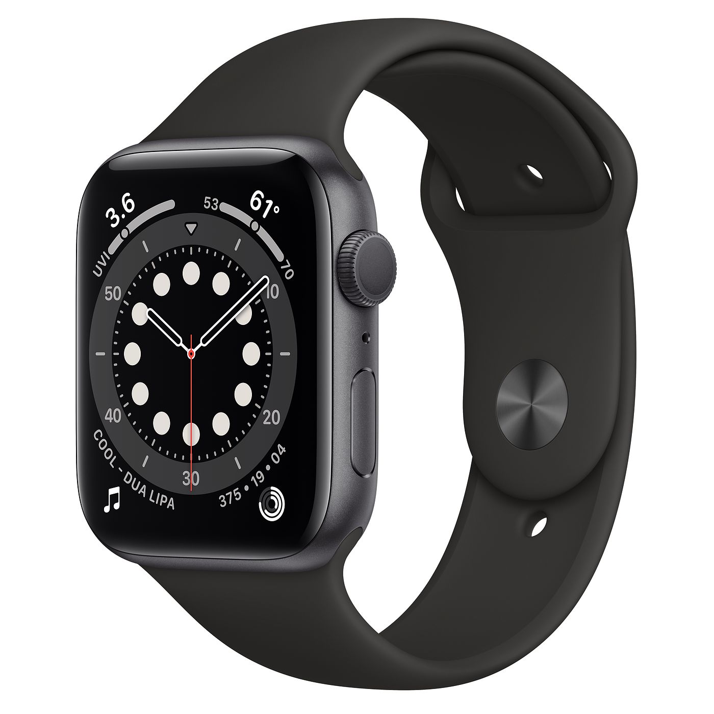 Apple Watch Series 6 GPS 44mm Space Gray Aluminum with Black Sport Band A2292