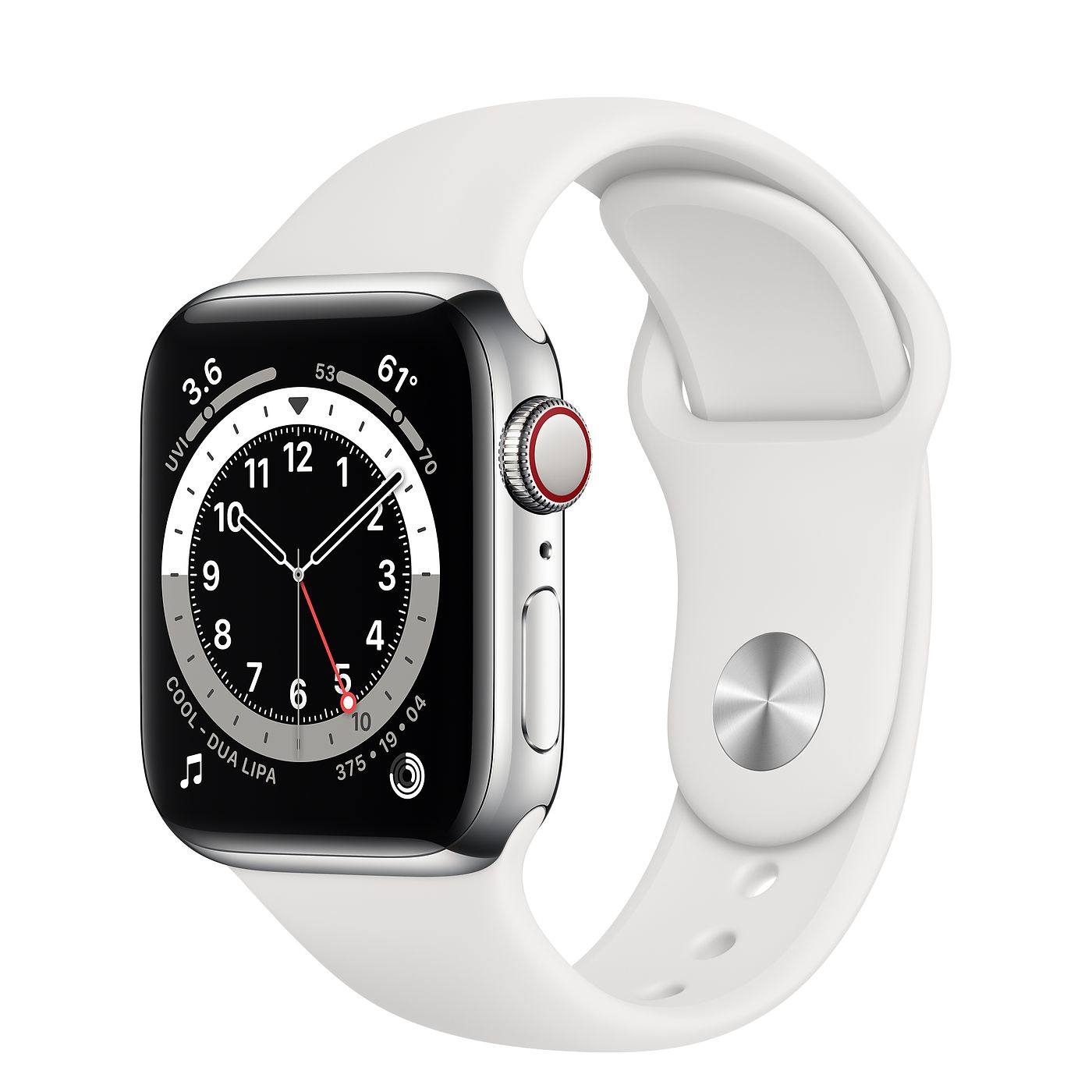 Apple Watch Series 6 GPS + Cellular 40mm Silver Stainless Steel with White Sport Band A2293